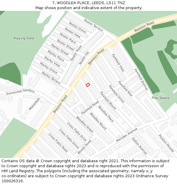 7, WOODLEA PLACE, LEEDS, LS11 7NZ: Location map and indicative extent of plot