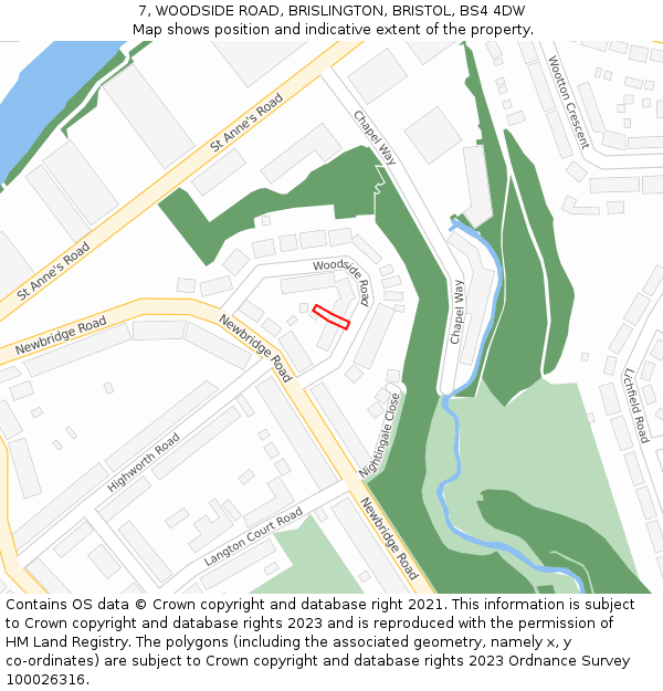 7, WOODSIDE ROAD, BRISLINGTON, BRISTOL, BS4 4DW: Location map and indicative extent of plot