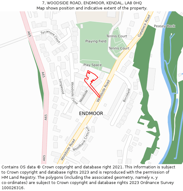 7, WOODSIDE ROAD, ENDMOOR, KENDAL, LA8 0HQ: Location map and indicative extent of plot