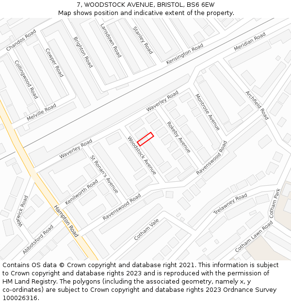 7, WOODSTOCK AVENUE, BRISTOL, BS6 6EW: Location map and indicative extent of plot
