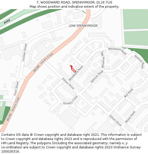 7, WOODWARD ROAD, SPENNYMOOR, DL16 7US: Location map and indicative extent of plot