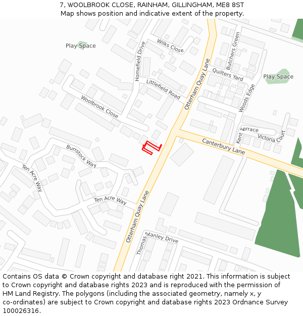7, WOOLBROOK CLOSE, RAINHAM, GILLINGHAM, ME8 8ST: Location map and indicative extent of plot