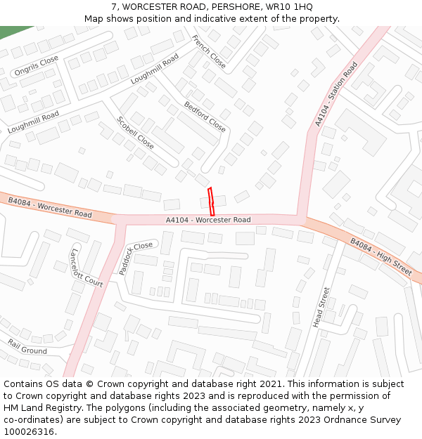 7, WORCESTER ROAD, PERSHORE, WR10 1HQ: Location map and indicative extent of plot