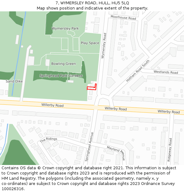 7, WYMERSLEY ROAD, HULL, HU5 5LQ: Location map and indicative extent of plot