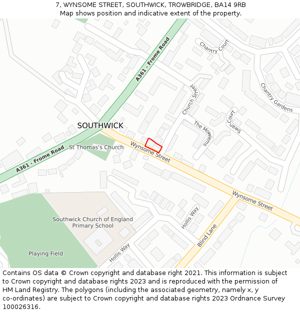7, WYNSOME STREET, SOUTHWICK, TROWBRIDGE, BA14 9RB: Location map and indicative extent of plot
