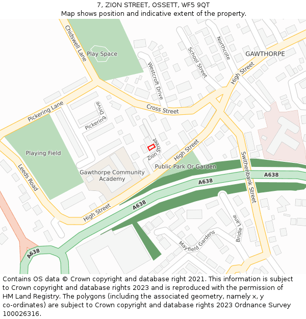 7, ZION STREET, OSSETT, WF5 9QT: Location map and indicative extent of plot