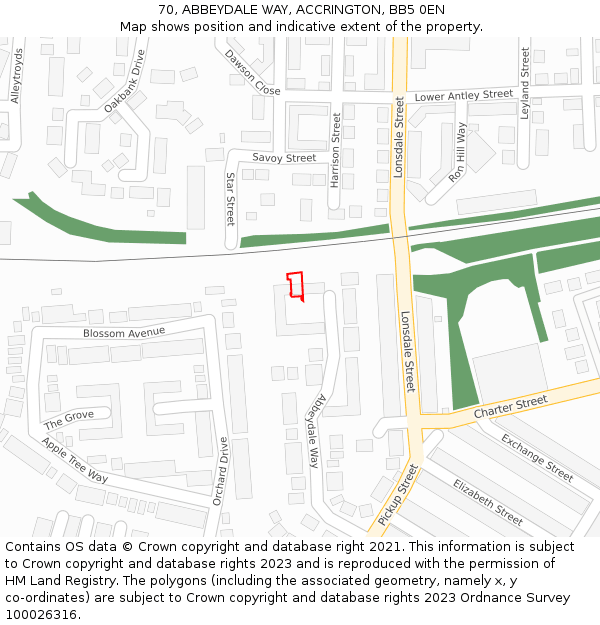 70, ABBEYDALE WAY, ACCRINGTON, BB5 0EN: Location map and indicative extent of plot