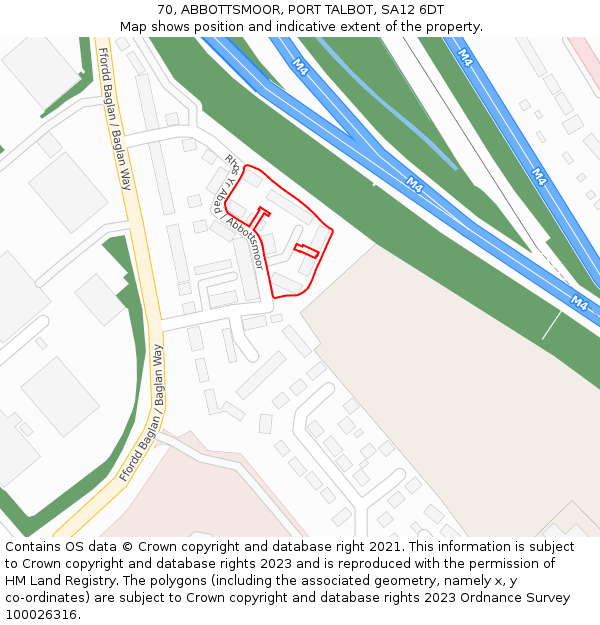 70, ABBOTTSMOOR, PORT TALBOT, SA12 6DT: Location map and indicative extent of plot