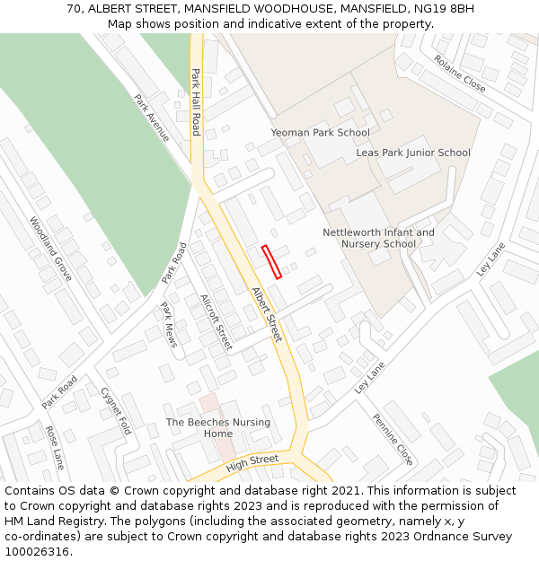 70, ALBERT STREET, MANSFIELD WOODHOUSE, MANSFIELD, NG19 8BH: Location map and indicative extent of plot