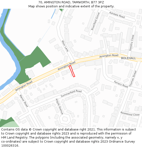 70, AMINGTON ROAD, TAMWORTH, B77 3PZ: Location map and indicative extent of plot
