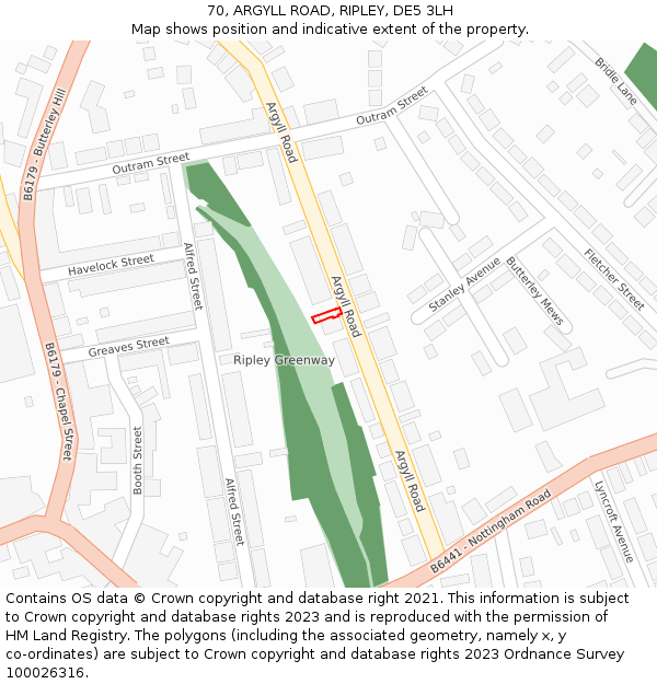 70, ARGYLL ROAD, RIPLEY, DE5 3LH: Location map and indicative extent of plot