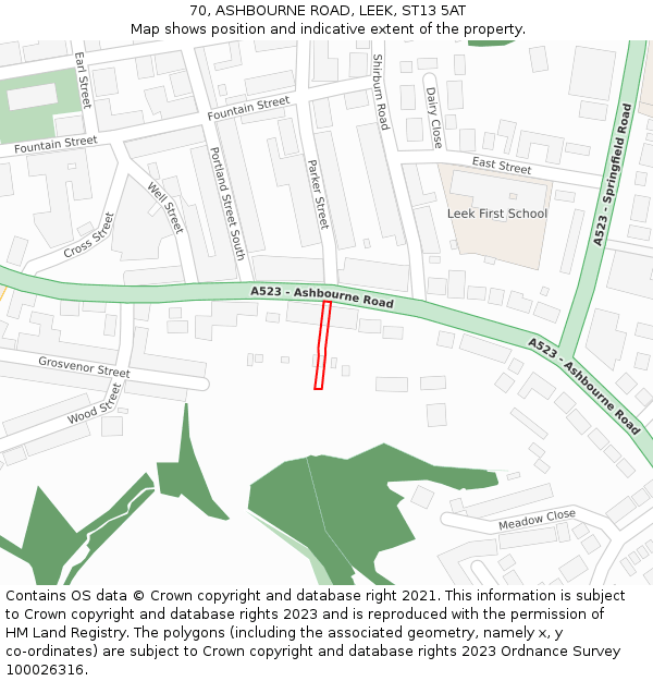 70, ASHBOURNE ROAD, LEEK, ST13 5AT: Location map and indicative extent of plot