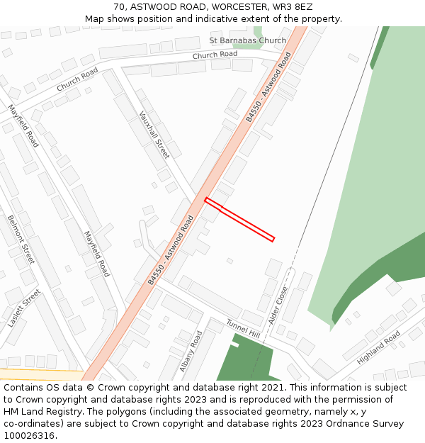 70, ASTWOOD ROAD, WORCESTER, WR3 8EZ: Location map and indicative extent of plot