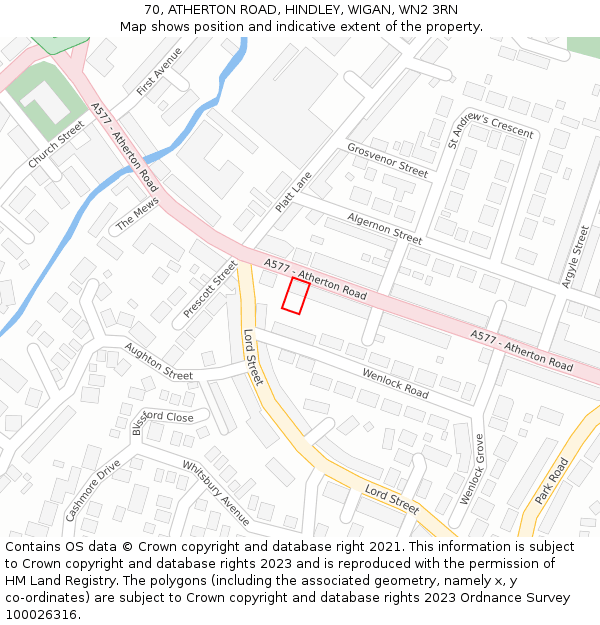 70, ATHERTON ROAD, HINDLEY, WIGAN, WN2 3RN: Location map and indicative extent of plot