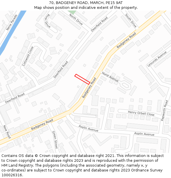 70, BADGENEY ROAD, MARCH, PE15 9AT: Location map and indicative extent of plot