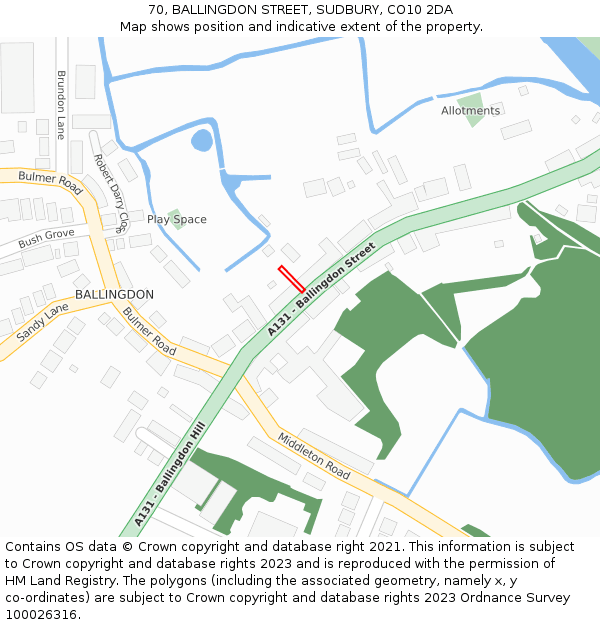 70, BALLINGDON STREET, SUDBURY, CO10 2DA: Location map and indicative extent of plot