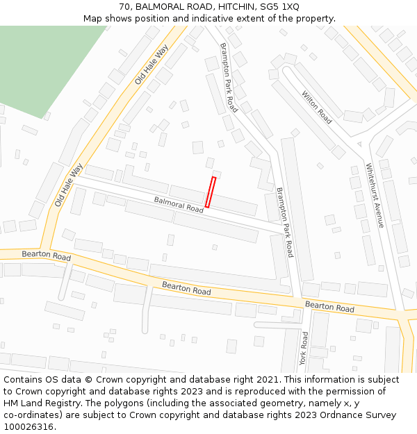 70, BALMORAL ROAD, HITCHIN, SG5 1XQ: Location map and indicative extent of plot