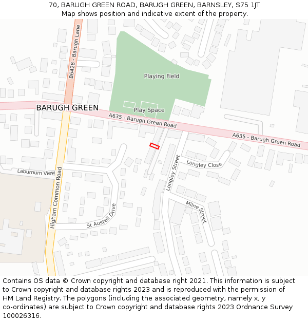 70, BARUGH GREEN ROAD, BARUGH GREEN, BARNSLEY, S75 1JT: Location map and indicative extent of plot