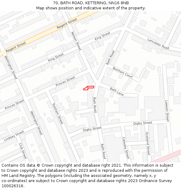 70, BATH ROAD, KETTERING, NN16 8NB: Location map and indicative extent of plot