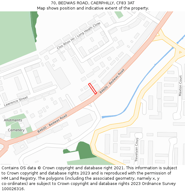 70, BEDWAS ROAD, CAERPHILLY, CF83 3AT: Location map and indicative extent of plot
