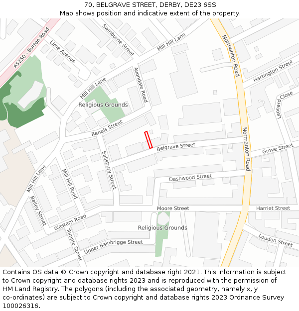 70, BELGRAVE STREET, DERBY, DE23 6SS: Location map and indicative extent of plot