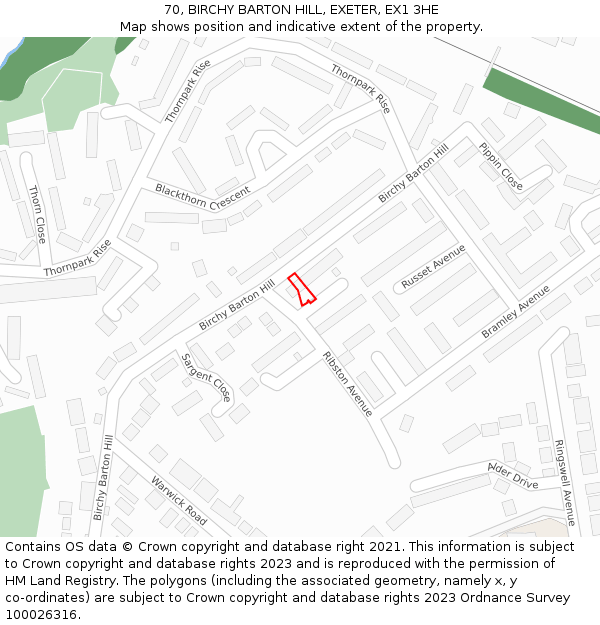 70, BIRCHY BARTON HILL, EXETER, EX1 3HE: Location map and indicative extent of plot