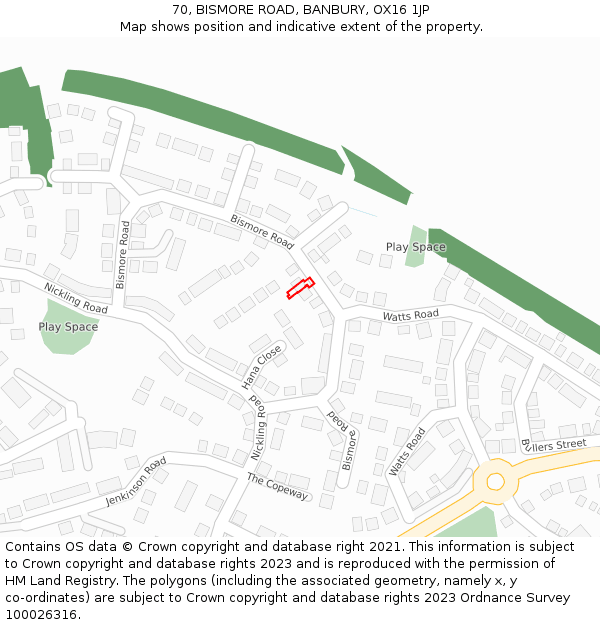 70, BISMORE ROAD, BANBURY, OX16 1JP: Location map and indicative extent of plot