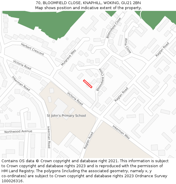 70, BLOOMFIELD CLOSE, KNAPHILL, WOKING, GU21 2BN: Location map and indicative extent of plot