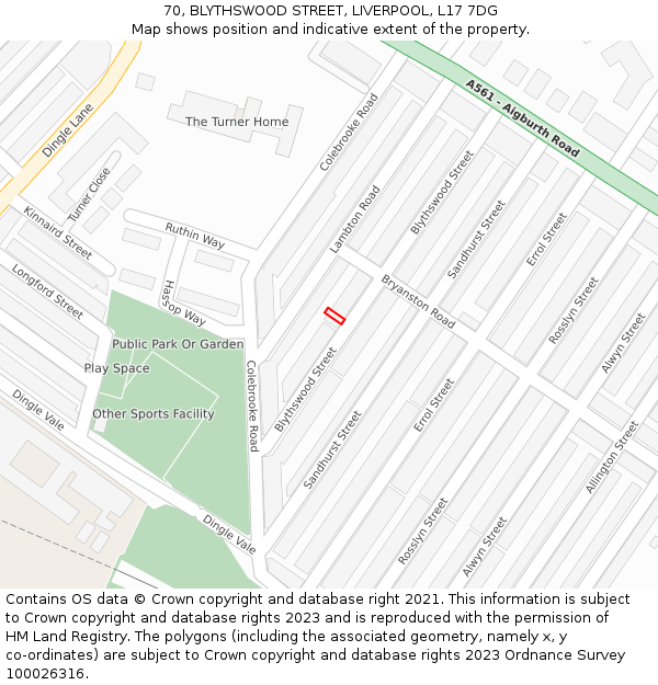 70, BLYTHSWOOD STREET, LIVERPOOL, L17 7DG: Location map and indicative extent of plot
