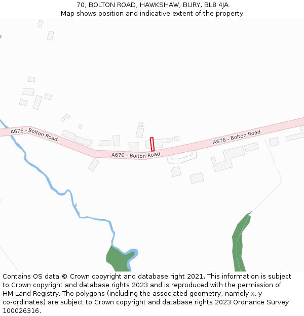 70, BOLTON ROAD, HAWKSHAW, BURY, BL8 4JA: Location map and indicative extent of plot