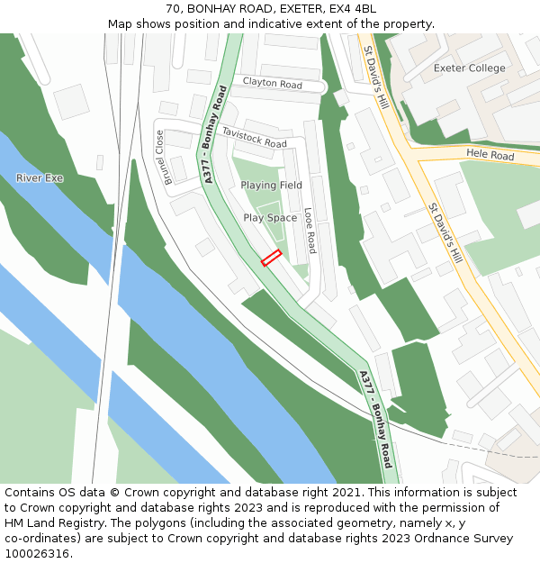 70, BONHAY ROAD, EXETER, EX4 4BL: Location map and indicative extent of plot