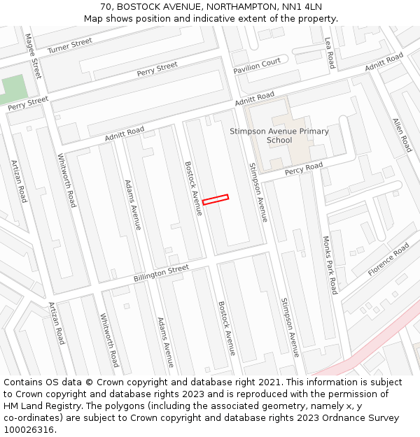 70, BOSTOCK AVENUE, NORTHAMPTON, NN1 4LN: Location map and indicative extent of plot