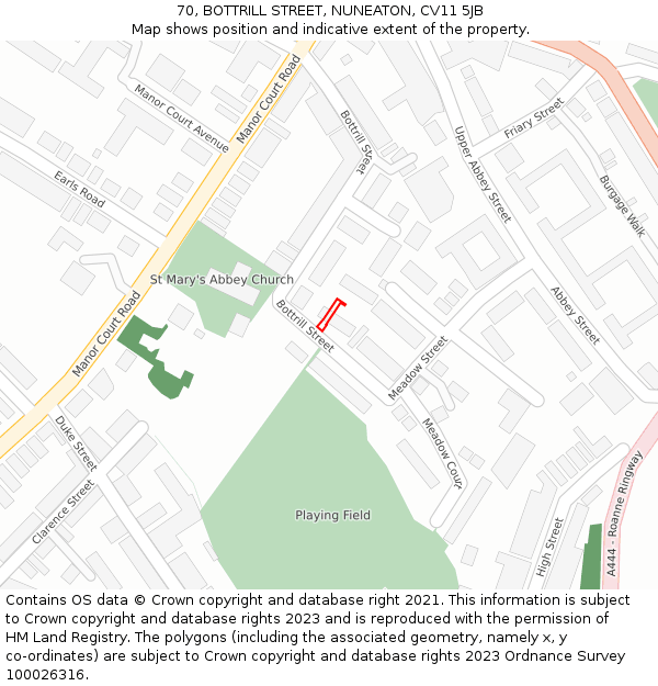70, BOTTRILL STREET, NUNEATON, CV11 5JB: Location map and indicative extent of plot