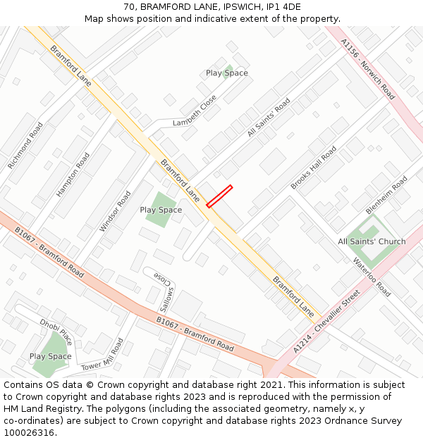 70, BRAMFORD LANE, IPSWICH, IP1 4DE: Location map and indicative extent of plot
