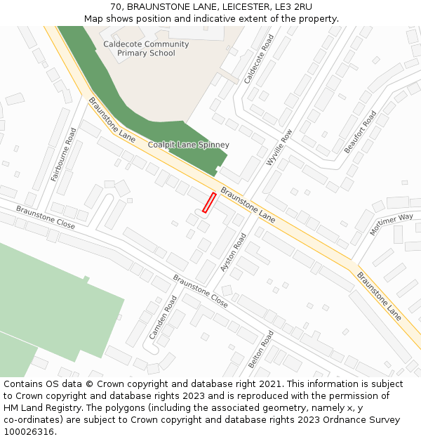 70, BRAUNSTONE LANE, LEICESTER, LE3 2RU: Location map and indicative extent of plot