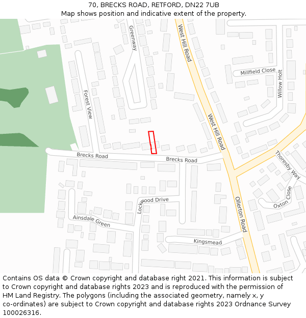 70, BRECKS ROAD, RETFORD, DN22 7UB: Location map and indicative extent of plot