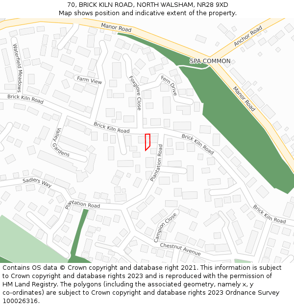 70, BRICK KILN ROAD, NORTH WALSHAM, NR28 9XD: Location map and indicative extent of plot