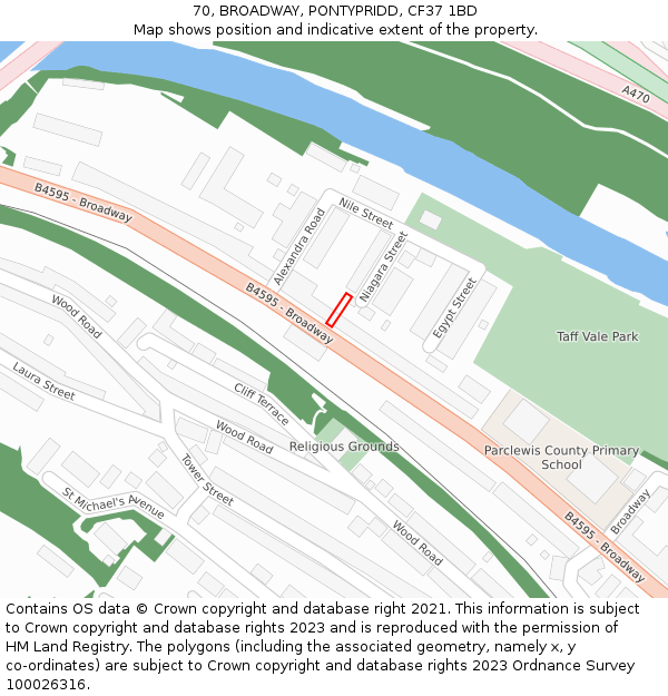 70, BROADWAY, PONTYPRIDD, CF37 1BD: Location map and indicative extent of plot