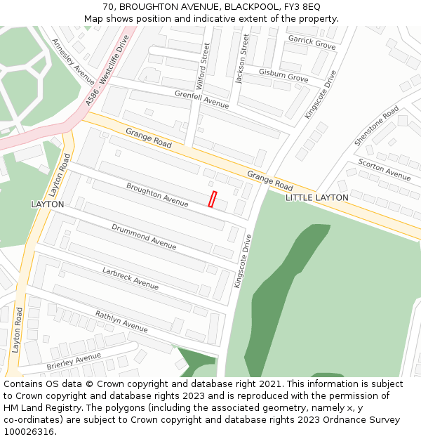 70, BROUGHTON AVENUE, BLACKPOOL, FY3 8EQ: Location map and indicative extent of plot