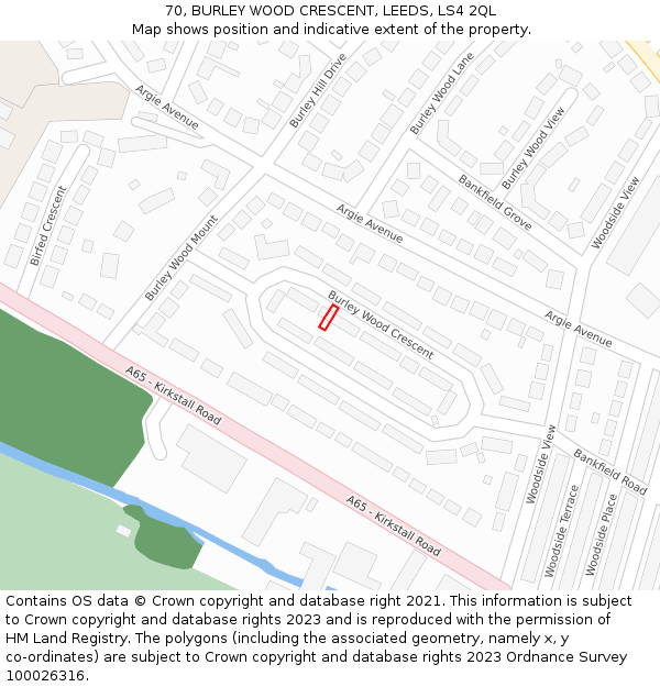 70, BURLEY WOOD CRESCENT, LEEDS, LS4 2QL: Location map and indicative extent of plot