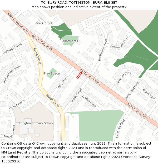70, BURY ROAD, TOTTINGTON, BURY, BL8 3ET: Location map and indicative extent of plot