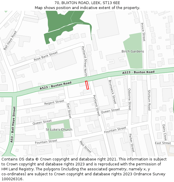 70, BUXTON ROAD, LEEK, ST13 6EE: Location map and indicative extent of plot