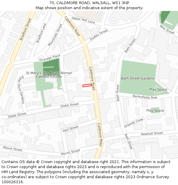70, CALDMORE ROAD, WALSALL, WS1 3NP: Location map and indicative extent of plot