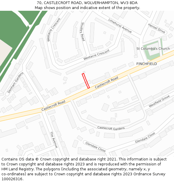 70, CASTLECROFT ROAD, WOLVERHAMPTON, WV3 8DA: Location map and indicative extent of plot
