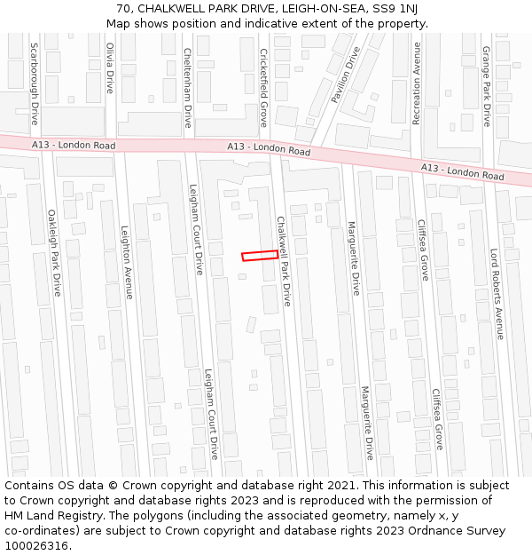 70, CHALKWELL PARK DRIVE, LEIGH-ON-SEA, SS9 1NJ: Location map and indicative extent of plot