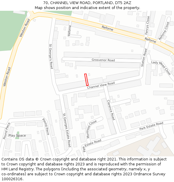 70, CHANNEL VIEW ROAD, PORTLAND, DT5 2AZ: Location map and indicative extent of plot