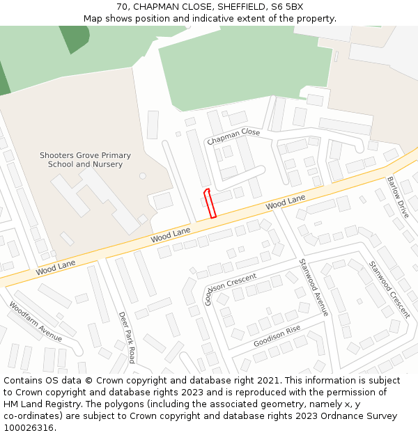 70, CHAPMAN CLOSE, SHEFFIELD, S6 5BX: Location map and indicative extent of plot