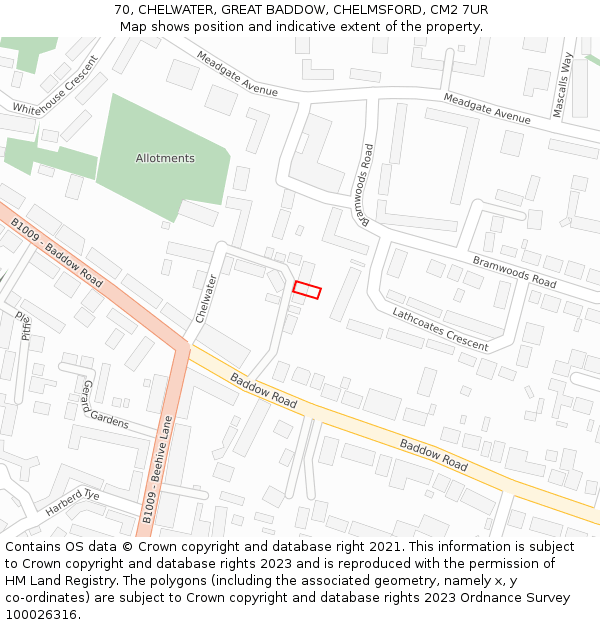70, CHELWATER, GREAT BADDOW, CHELMSFORD, CM2 7UR: Location map and indicative extent of plot