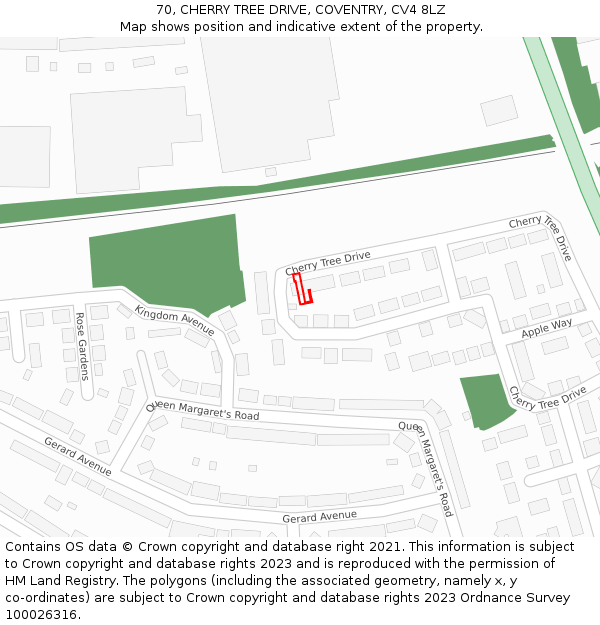 70, CHERRY TREE DRIVE, COVENTRY, CV4 8LZ: Location map and indicative extent of plot