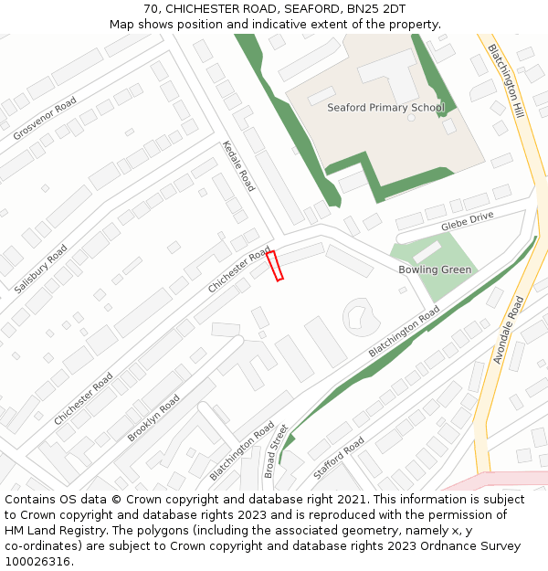 70, CHICHESTER ROAD, SEAFORD, BN25 2DT: Location map and indicative extent of plot